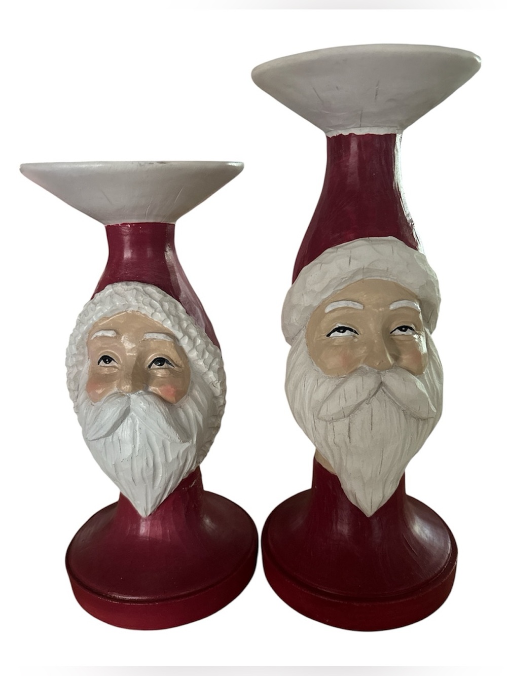 Festive Red Santa Head Candle Holders - Set of 2